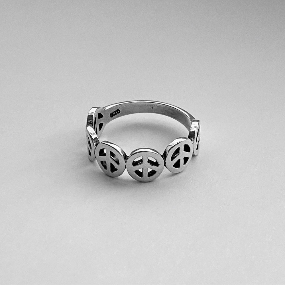 Sterling Silver Six Peace Sign Ring, Love Ring, Silver Rings